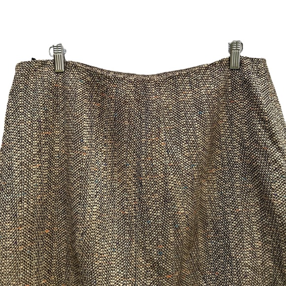 Oscar De La Renta Tweed Skirt Sz 14 A-Line Olive Green Academia Cottagecore Boho - Picture 4 of 16